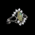 Fine 925 Silver Ring with Marquise Cabochon Multi-Color Opal, Size 8 (Ø18 mm)