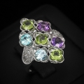 Bild 4 von Very nice 925 Silver Ring with genuine Multicolor Gemstones, SZ 6.5 (Ø17.2 mm)