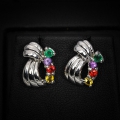 Chic Pair of 925 Silver Studs Earrings with natural Emerald & Sapphire Gemstones