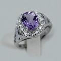 925 Silver Ring with 9 x 7 mm Brazil Amethyst, Size 7 (Ø 17.5 mm)