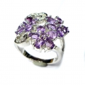 Bild 3 von 925 Silver Flower Ring with Brazil Amethyst Gemstones, GR 54.5 (Ø 17.5 mm)