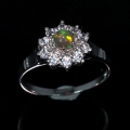 Delicate 925 Silver Ring with round Multi-Color Opal, SZ 6 (Ø16.5 mm)