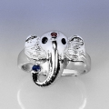 925 Silber Elefantenkopf Ring mit echtem Tansania Saphir GR 54,5 (Ø 17,5 mm)