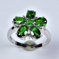 Bild 2 von 925 Silver Flower Ring with Intense Green Chrome Diopside Gemstone SZ 8 (Ø 18 mm)