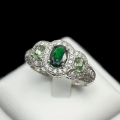 925 Silver Ring with 3 genuine Mozambique Tourmalines SZ 7 (17.5 mm)