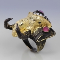 Unicum ! 925 Silver Designer Elephant Ring with Mozambique Ruby SZ 9 (Ø 19 mm)