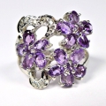 925 Silver Flower Ring with Brazil Amethyst Gemstones, GR 54.5 (Ø 17.5 mm)