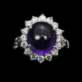 925 Silver Ring with Brazil Cabochon Amethyst, SZ 9.25 (19.2 mm)