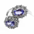 Bild 2 von Elegant 925 Silver Flower Ring with genuine Tanzanite Gemstones. SZ 7 (Ø 17mm)