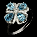 Bild 2 von 925 Silver Ring with Swiss Blue Topaz Gemstones, Size 8.5 (Ø 18.5 mm)