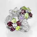 925 Silber Ring mit Peridot, Rhodolith Granat & Amethyst GR 56 (Ø17.8mm)