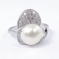 Bild 2 von 925 Silver Heart Design Ring with China Cultured Pearl, Size 7,5 (Ø 17.5 mm)