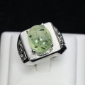 925 Silver Antique Style Ring with Green Africa Prehnite SZ 7 (Ø 17.5 mm)