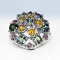 925 Silber Ring mit Multi-Color Saphir & Rhodolith Granat Edelsteinen  GR 56