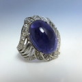 925 Silber Ring mit Violett Blauem Afrika Cabochon Iolith, GR 54 (Ø 17,2 mm)