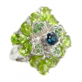 925 Silver Ring with Peridot, Tsavorite Garnet & Topas Gems. SZ 9 (Ø 19 mm)