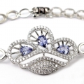 Charming 925 Silver Bracelet with genuine Tanzanite Gemstones, 180 mm