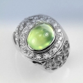 Hinreißender 925 Silber Ring mit grünem 10 x 8 mm Afrika Phrenit GR 54,5