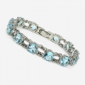 Exquisites 925 Silber Armband mit echten Sky Blue Topas Edelsteinen, 17,7 cm