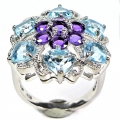 Bild 2 von Fantastischer 925 Silber Ring mit Topas & Amethyst Edelst. GR 59,5 (Ø 19 mm)