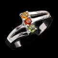 925 Silver Ring with Genuine Multi Color Tanzania Sapphires GR 55 (17.7 mm)